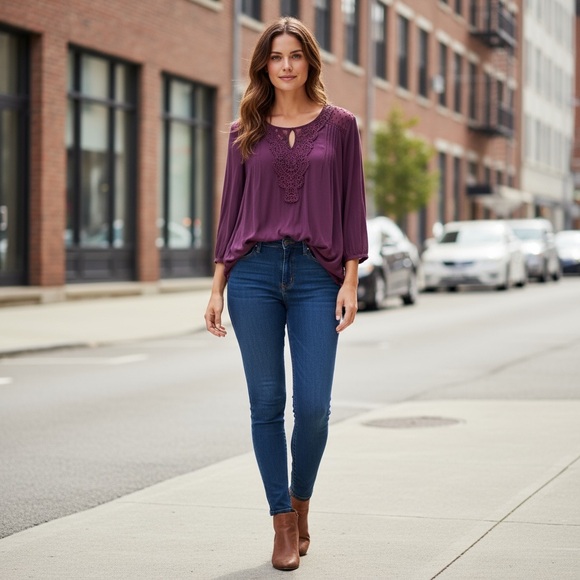 Tops - Danielle Rainn  eggplant purple ladies 1X 
3/4 sleeve. NWT. Many details! NWT